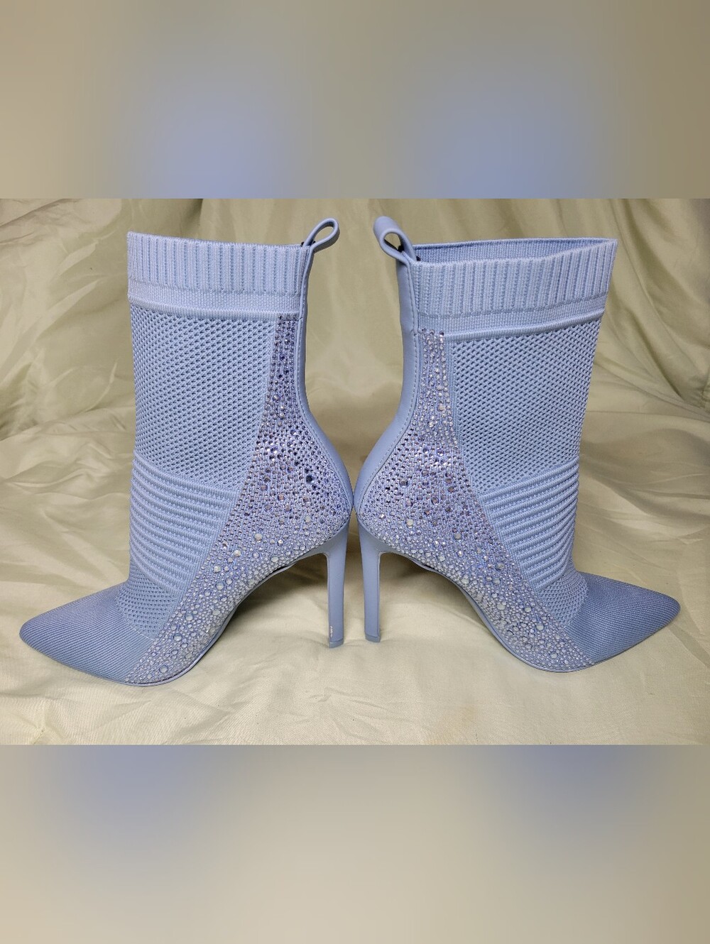 8.5 Light Baby Blue Steve Madden Maxwelle Rhinestone Sock Booties